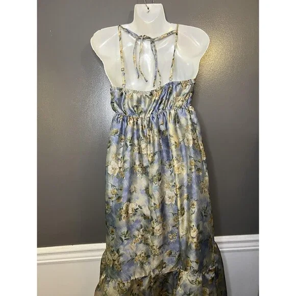 Wild Fable Dress Womens Small Blue Floral Satin Maxi Sundress Ruffle Hem - Picture 7 of 12